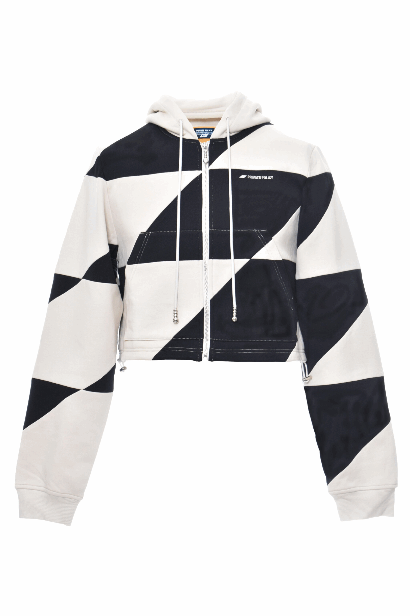 PRIVATE POLICY BLACK AND WHITE PXL CHECKER PIECING CROP JACKET PRIVATE POLICY BLACK AND WHITE PXL CHECKER PIECING CROP JACKET