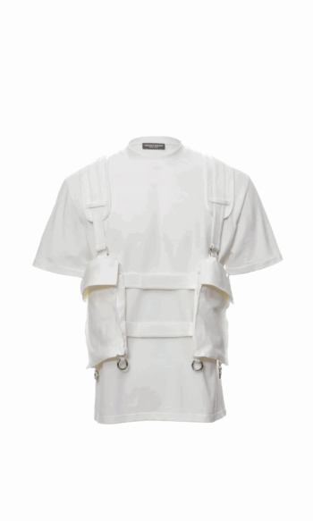 PRIVATE POLICY MESH POCKETS WHITE HARNESS T-SHIRT