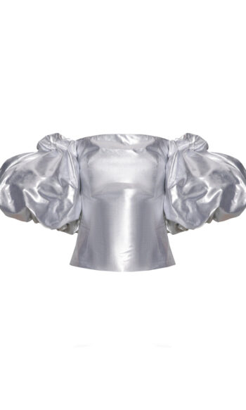Anouki Off Shoulder Silver Silk Blouse