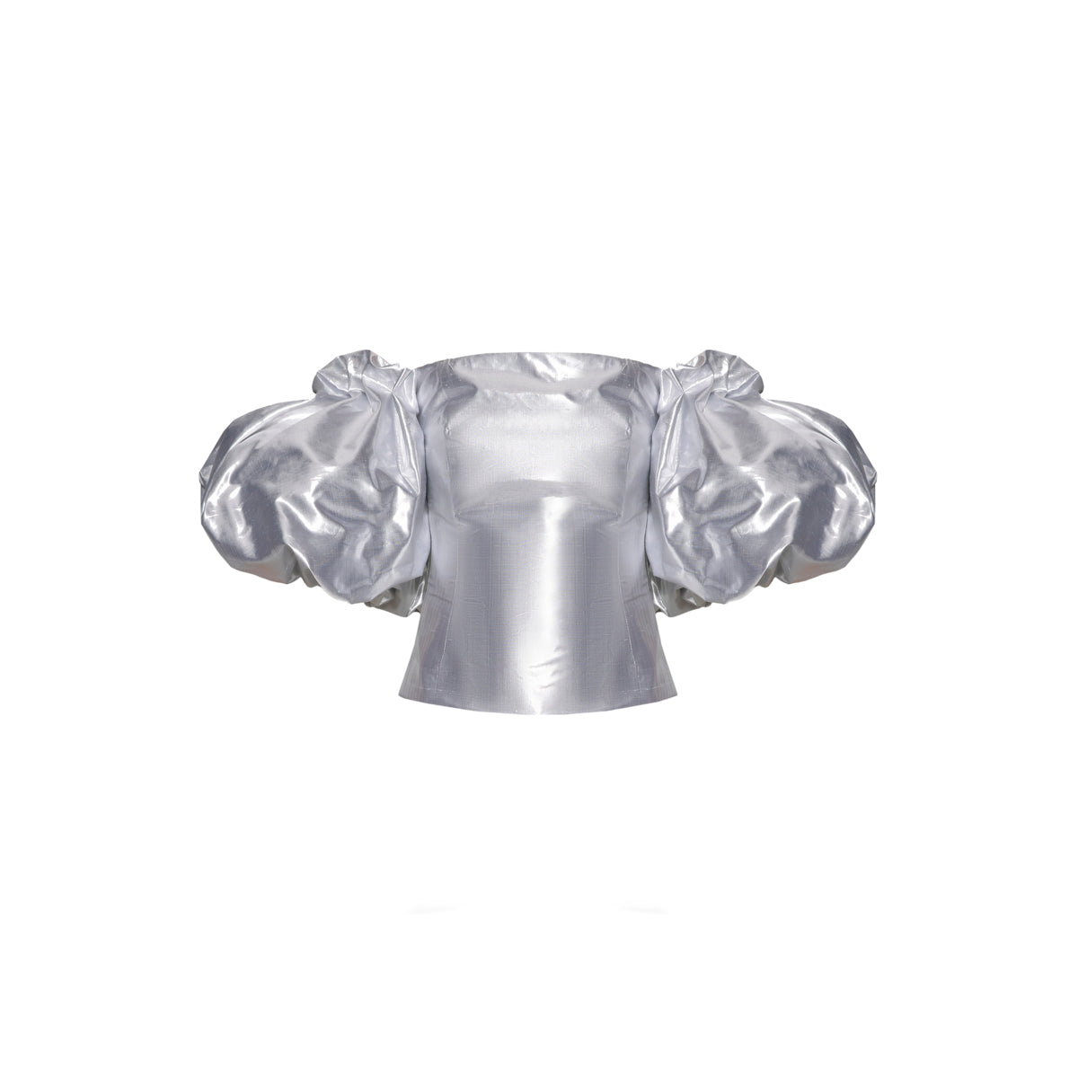 Anouki Off Shoulder Silver Silk Blouse