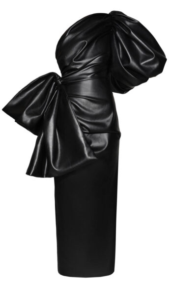Anouki Single Arm Vegan Leather Dress With Bow Detail