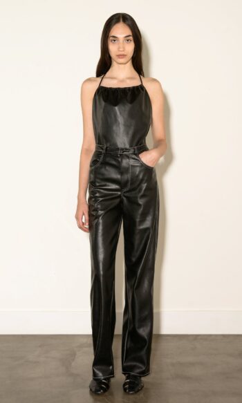DENIM STYLE BLACK VEGAN LEATHER PANTS WITH WITH STICHES
