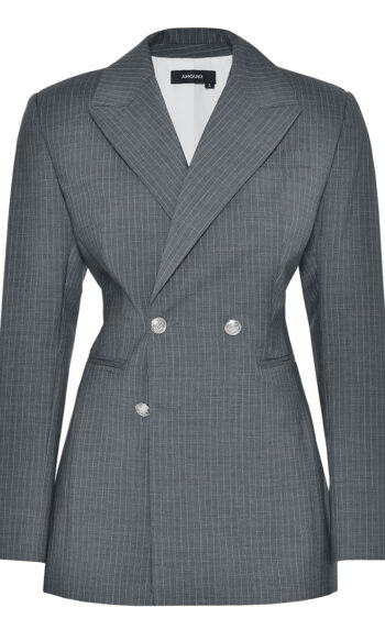 ANOUKI STRIPED GREY WOOL DOUBLE BREASTED BLAZER