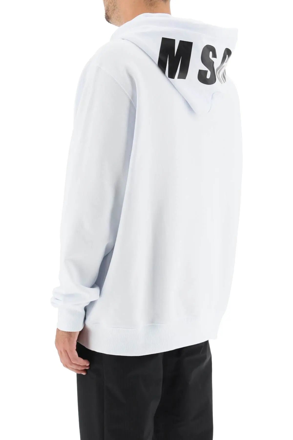 D MSGM MAN'S OPTICAL WHITE COTTON SWEATSHIRT