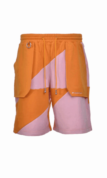 PRIVATE POLICY ORANGE AND PINK PXL CHECKER PIECING SHORTS