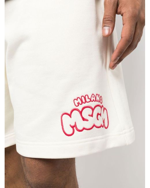 msgm-white-Logo-embroidered-Track-Shorts3