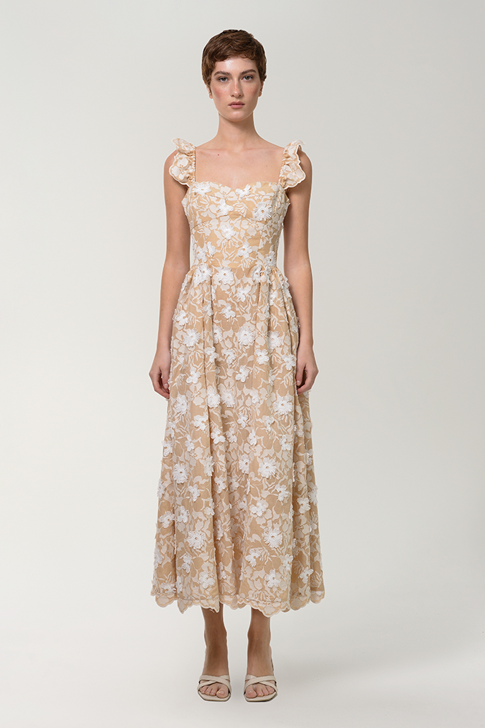 Anouki Floral Bustier Flare Cotton Dress With Ruffles Anouki Floral Bustier Flare Cotton Dress With Ruffles