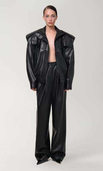 ANOUKI BLACK VEGAN LEATHER BOMBER JACKET