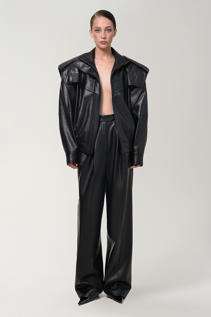 ARS24-NA-18-JA-BK-VL-2 BLACK VEGAN LEATHER BOMBER JACKET