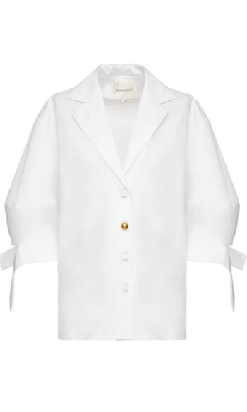 Janashia White Bubble Sleeve Blouse