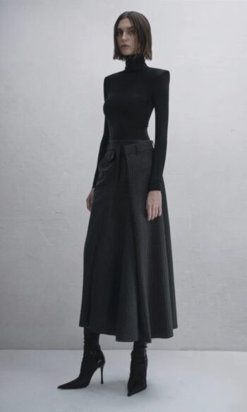 GUDO ASYMMETRIC MIDI SKIRT