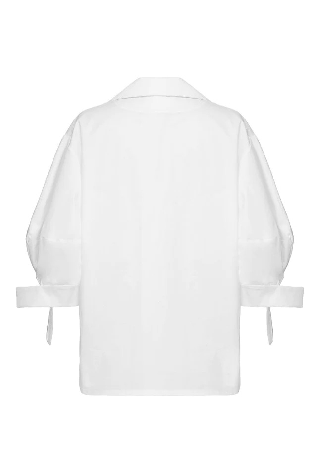 White Bubble Sleeve Blouse