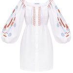ETNODIM Linen embroidered dress with milk color MOZAIKA