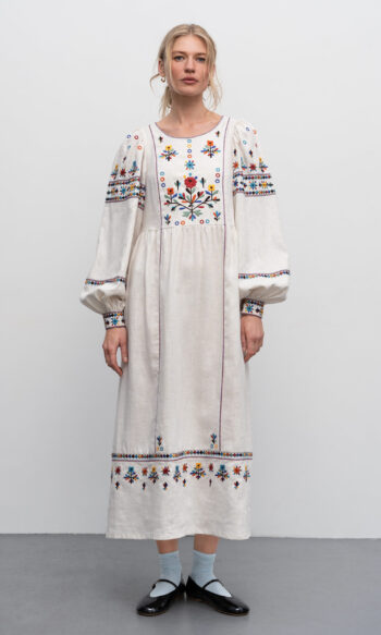 Etnodim Long embroidered linen dress with yavorivsky ornament Yaryna