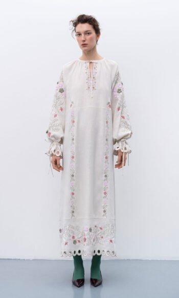 Etnodim Long linen embroidered dress with floral by the motives of Rozmay