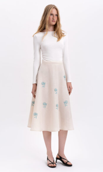 Etnodim Linen embroidered skirt of milk color «Adoxa»