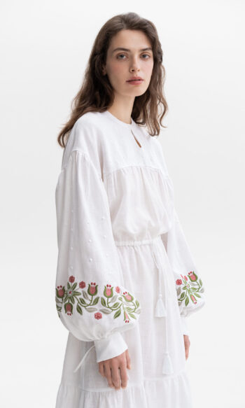 Etnodim Embroidered midi dress with floral ornament Pelageya