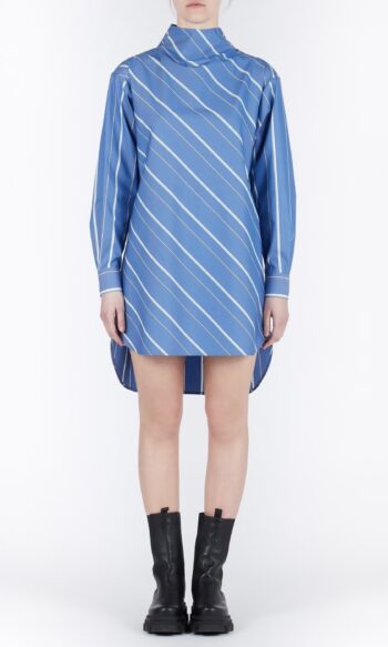 Back Open Stripe Shirts Dress