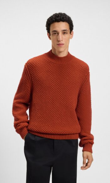 Virgin-wool sweater with structured knit