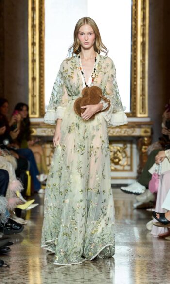 Sara Wong Green patchwork embroidery dress