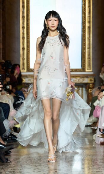 Sara Wong White ostrich fur dress