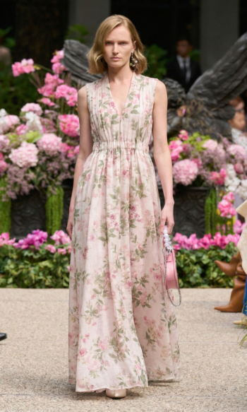 Sara Wong Pink floral silk linen print dress