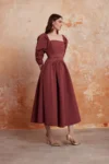 En&Ay Burgundy puff sleeves dress in taffeta 1 18