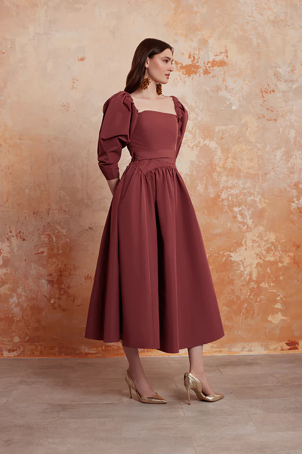 18 En&Ay Burgundy puff sleeves dress
