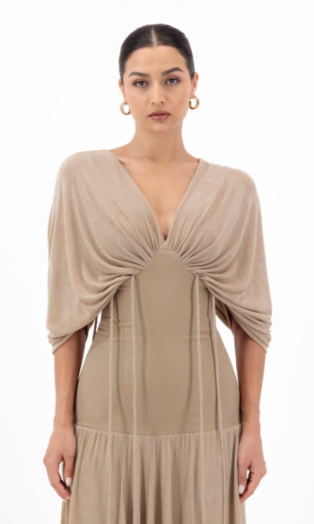 En&Ay Long vibrant beige dress with waist ties