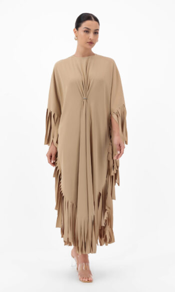 En&Ay Striped Fringe Dress beige