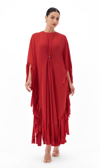 En&Ay Striped Fringe Dress Red